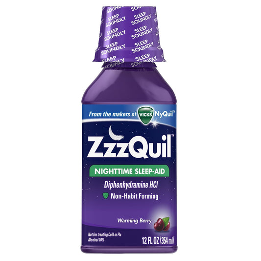 Vicks ZzzQuil Nighttime Sleep-Aid Liquid - Berry Flavor - 12 Fl Oz - Warming Formula