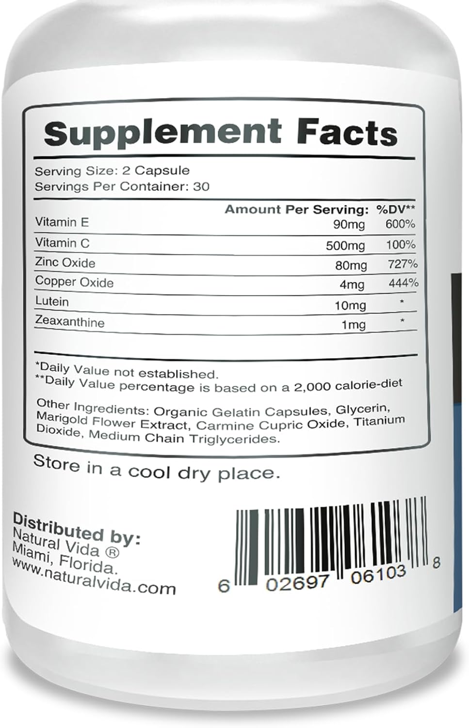 Vida Perfect Vision Supplement with AREDS2 Inspired Formula - Lutein Zeaxanthin Complex (60 Eye Capsules)