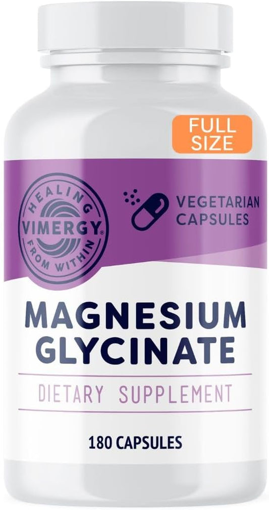 Vimergy Magnesium Glycinate Capsules - Stress Support and Heart Health - Chelated for Digestive Comfort - Vegan and Gluten-Free - 180 Count