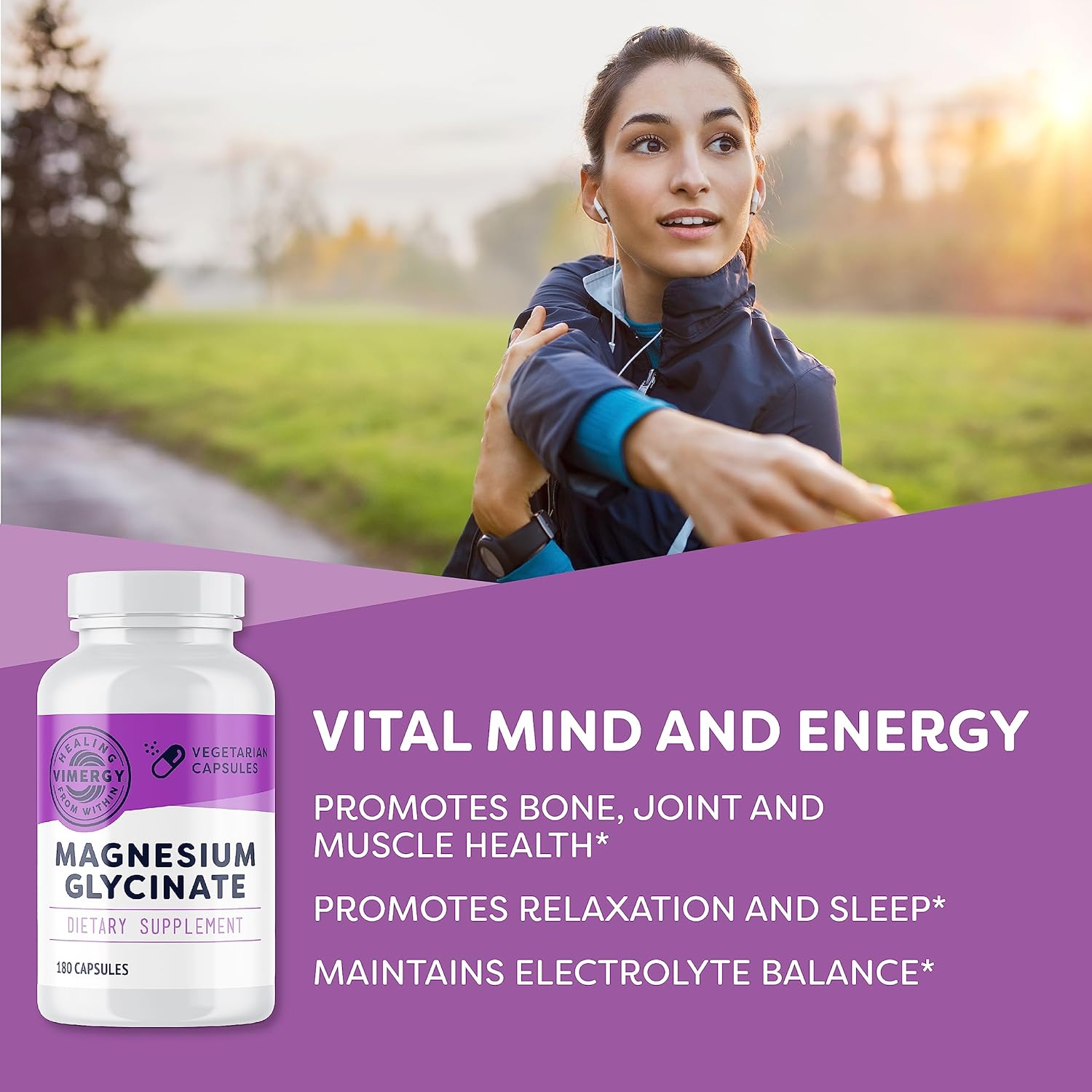 Vimergy Magnesium Glycinate Capsules - Stress Support and Heart Health - Chelated for Digestive Comfort - Vegan and Gluten-Free - 180 Count