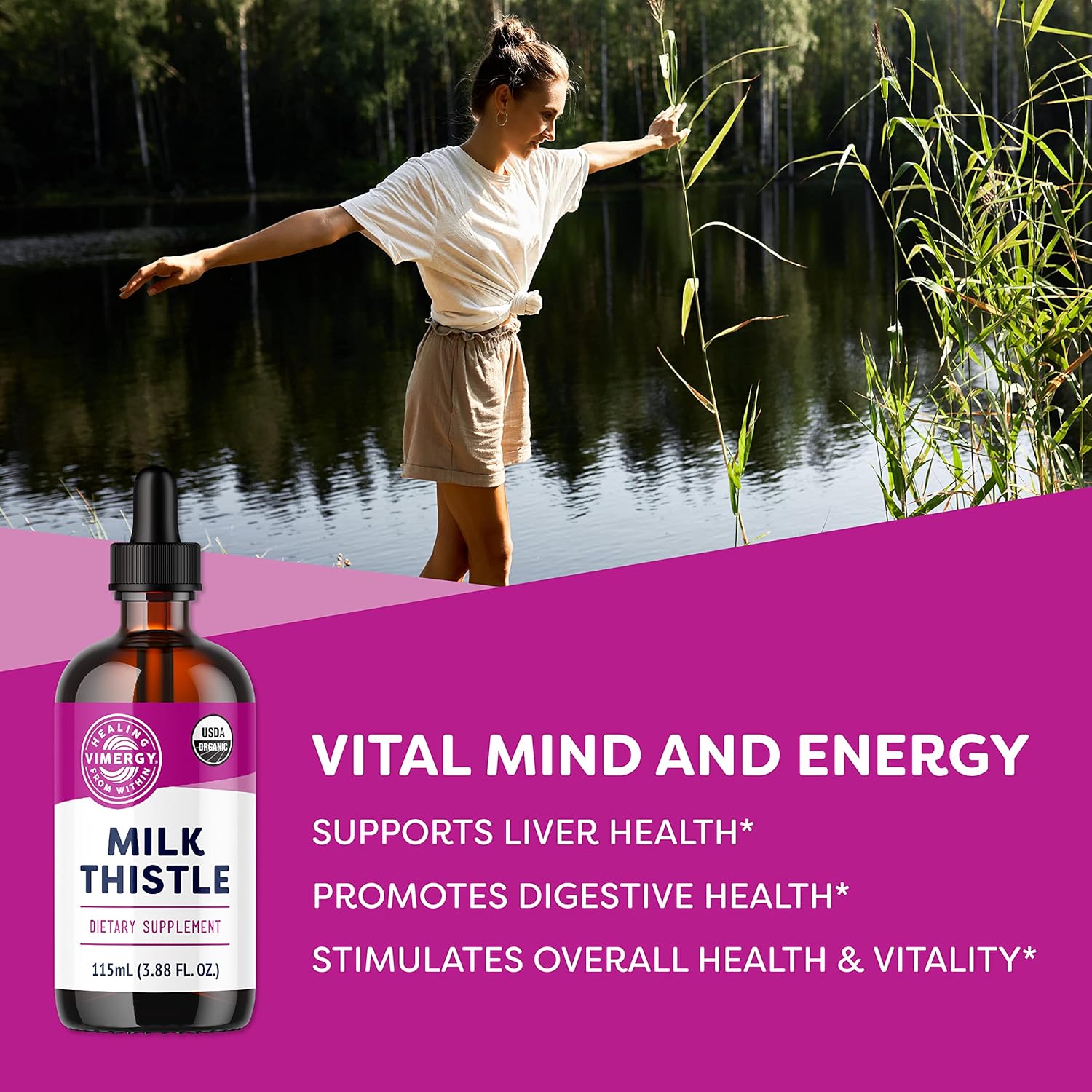 Vimergy Milk Thistle Liquid Extract - Organic Liver Support - Digestive Health - Vegan & Gluten-Free - 115 mL (57 Servings)