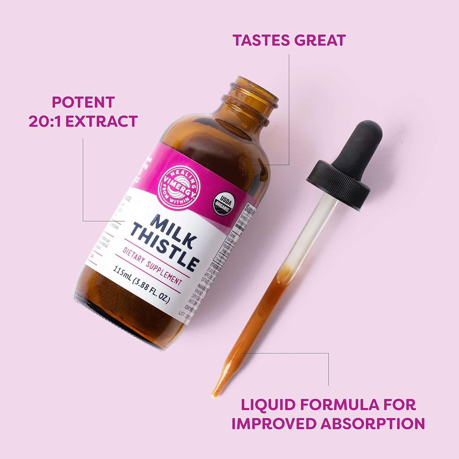 Vimergy Milk Thistle Liquid Extract - Organic Liver Support - Digestive Health - Vegan & Gluten-Free - 115 mL (57 Servings)