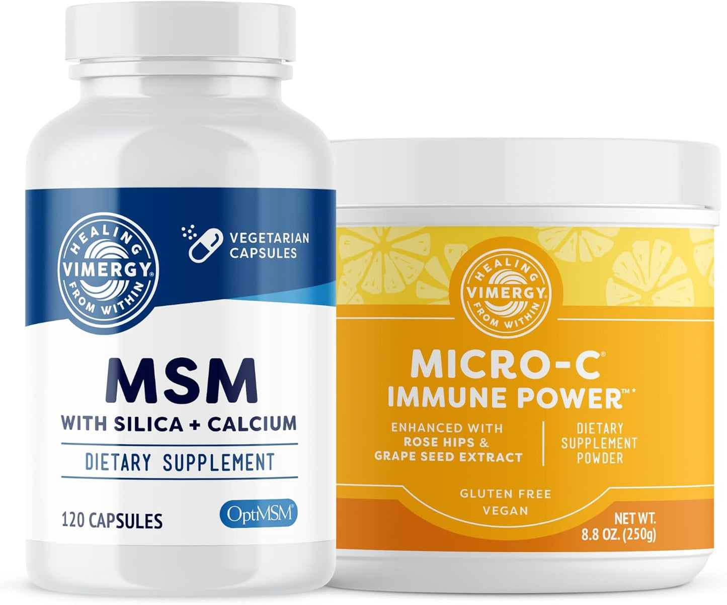 Vimergy MSM Capsules (120 Count) and Micro-C Immune Power Powder - 250g