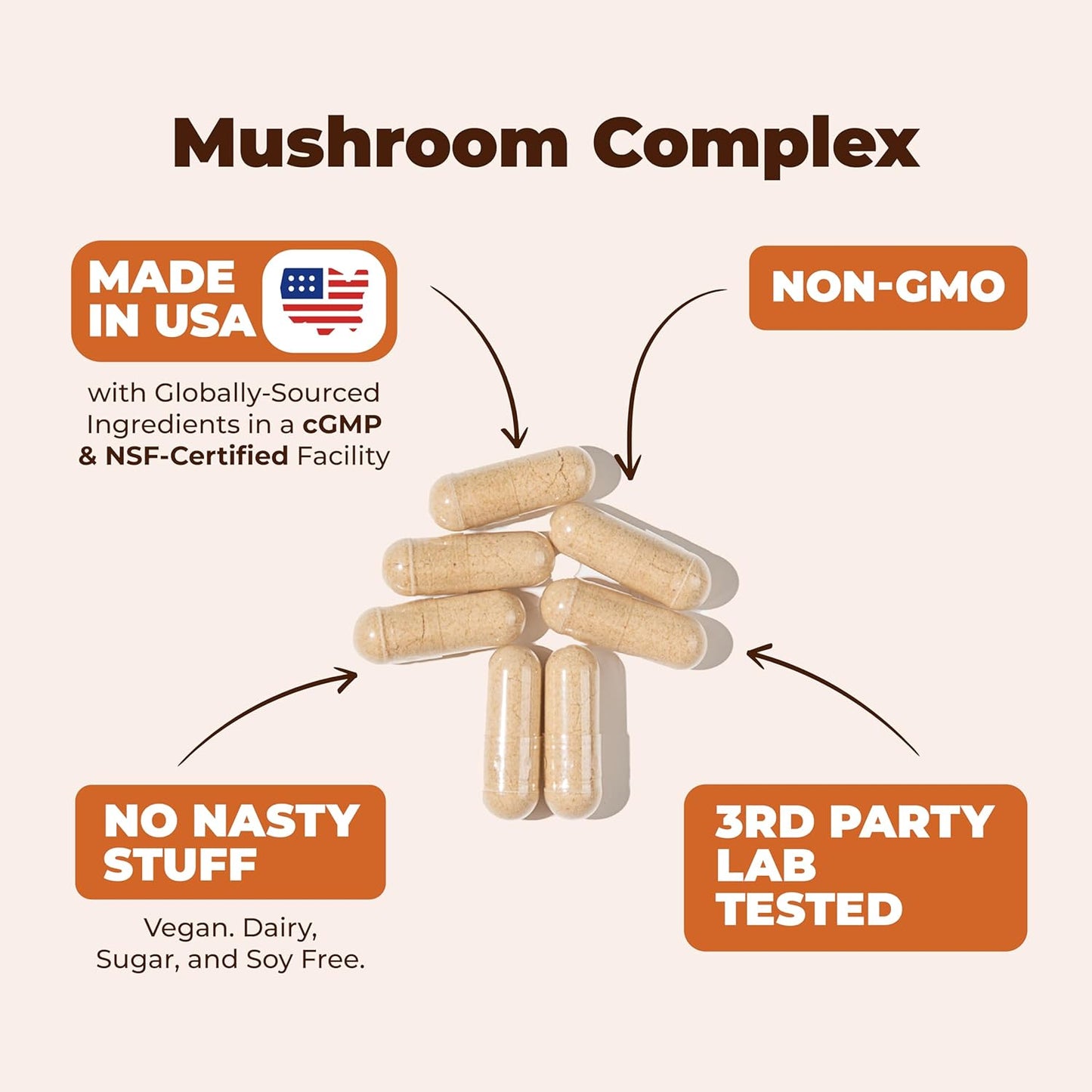 Vimerson Health Mushroom Complex Supplement - Lion’s Mane, Reishi, Cordyceps, Chaga, Turkey Tail & More. Memory, Focus, Immune Support, Energy. 60 Capsules.