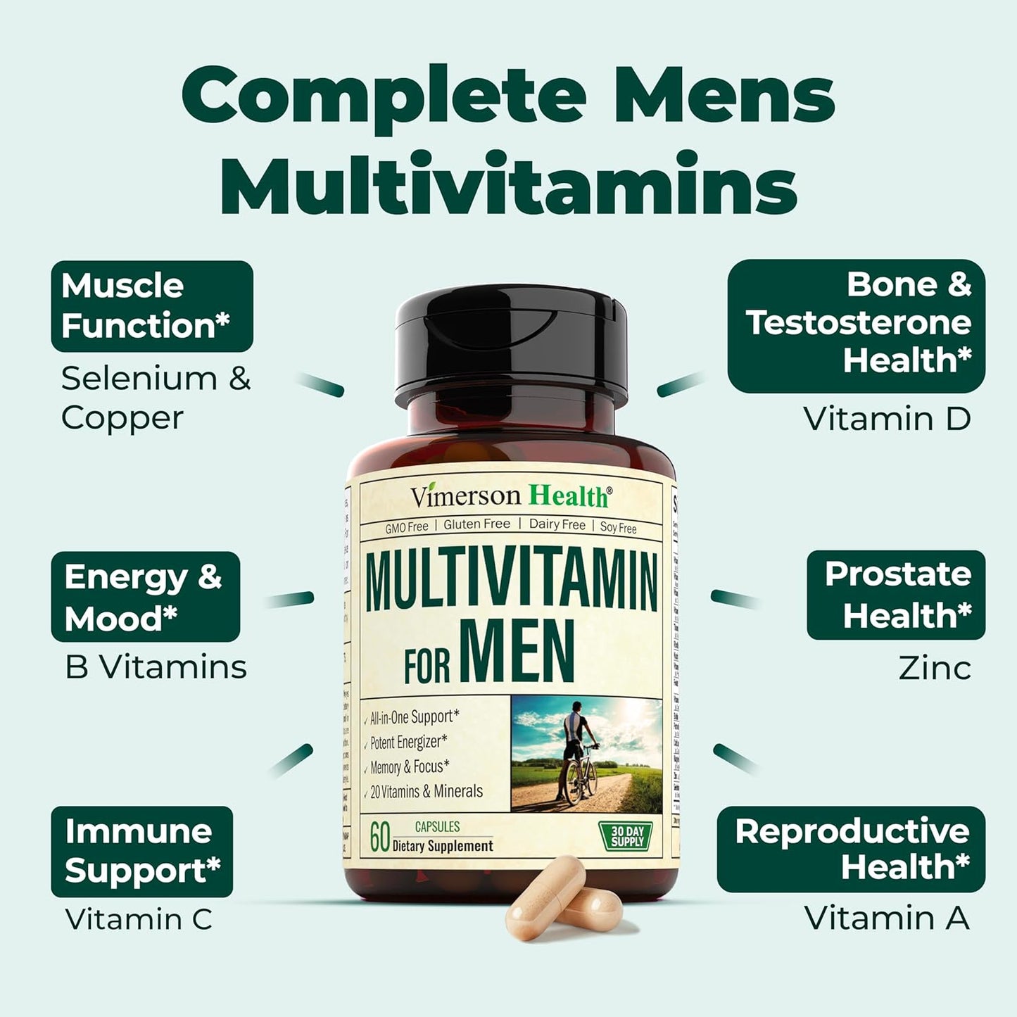 Vimerson Health Vegan Multivitamin for Men - Complete Multivitamin for Vegans and Vegetarians with Essential Nutrients