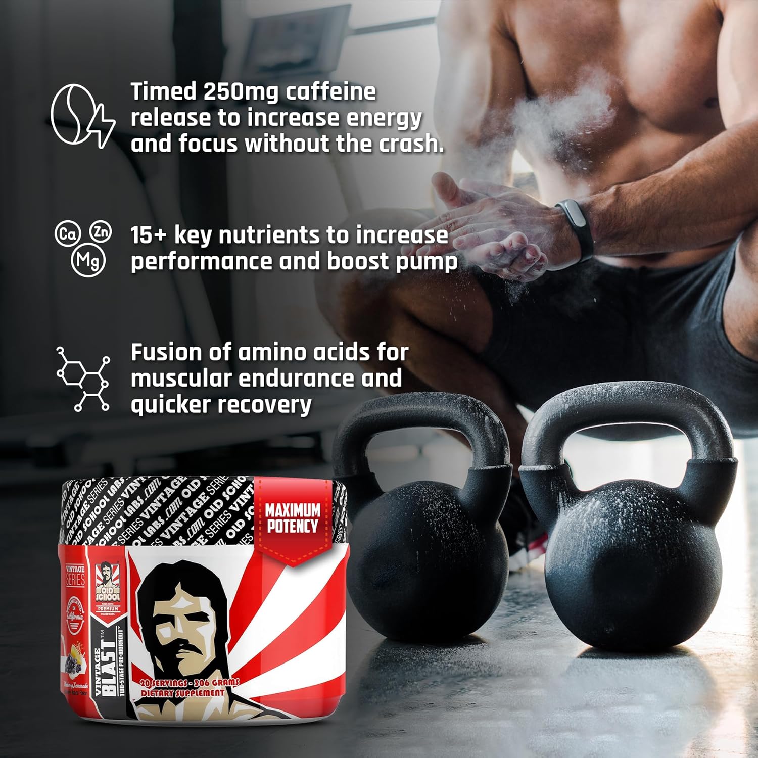 Vintage Blast Pre Workout Supplement - Two-Stage Formula for Energy, Endurance & Focus - Natural Ingredients for Boosted Workouts - 306g