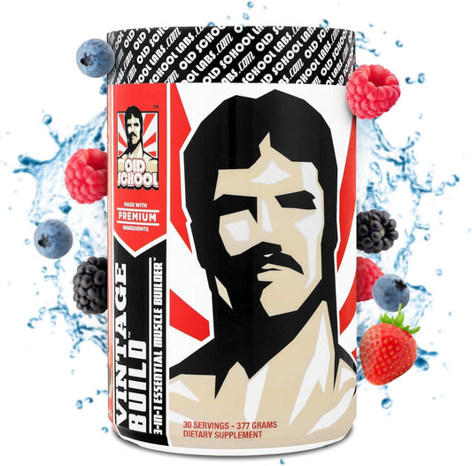 Vintage Build Post-Workout Recovery Powder for Muscle Growth & Strength - Reduces Soreness - BCAAs, Creatine Monohydrate, L-Glutamine - Fresh Berries - 377g