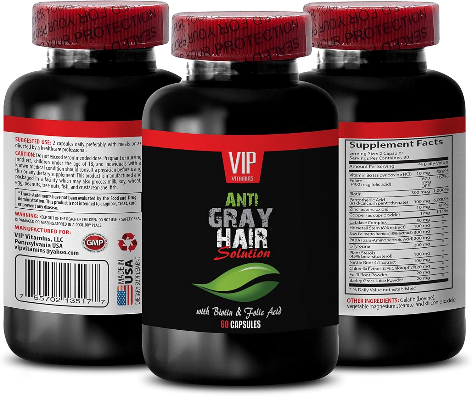 VIP VITAMINS Rejuvenation Beauty Gray Hair Solution Capsules with Biotin and Folic Acid for Women - Gray Hair Reversal Supplement