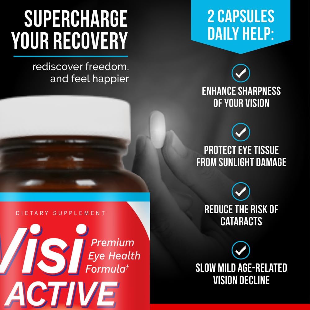 VisiActive Eye Health Supplement - Vision Support Formula with L-Tartrate, Resveratrol, Blueberry Extract, Vitamins A, C, D - 60 Capsules