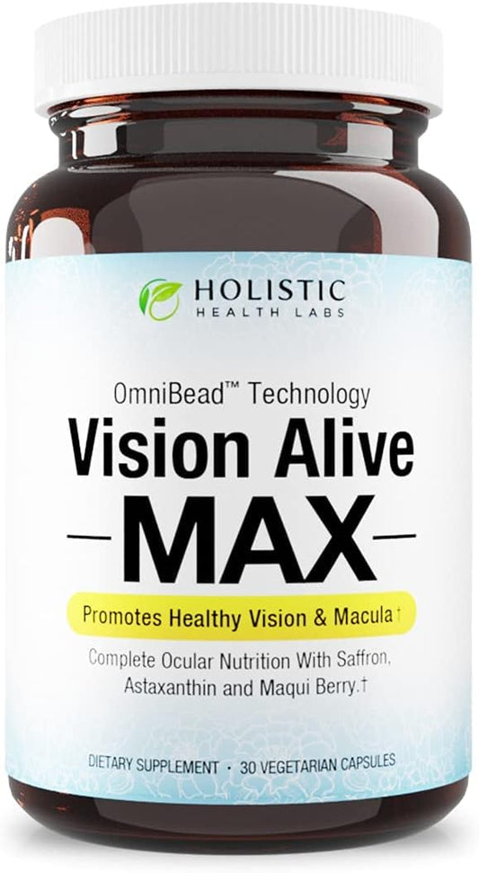 Vision Alive Max: 8 Natural Ingredients Lutemax® 2020, Bilberries, Blueberries, c3g, Maqui Berry, Saffron, Astaxanthin - 30 Count