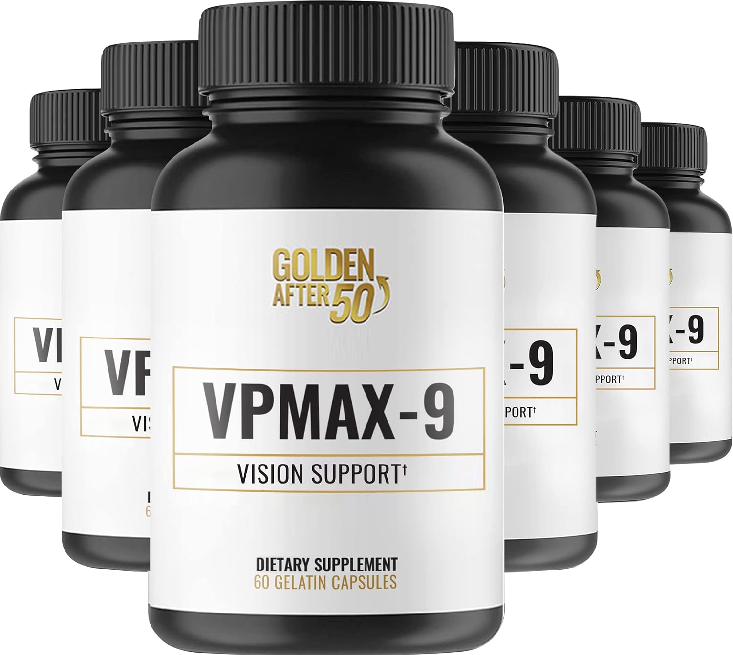 Vision Care Supplement with Eye Vitamins, Lutein, Lycopene, and Bilberry Extract - Golden After 50 VpMax-9 - Pack of 6 Bottles