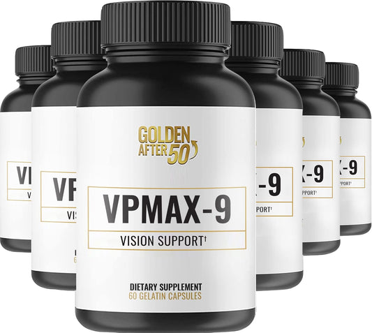 Vision Care Supplement with Eye Vitamins, Lutein, Lycopene, and Bilberry Extract - Golden After 50 VpMax-9 - Pack of 6 Bottles