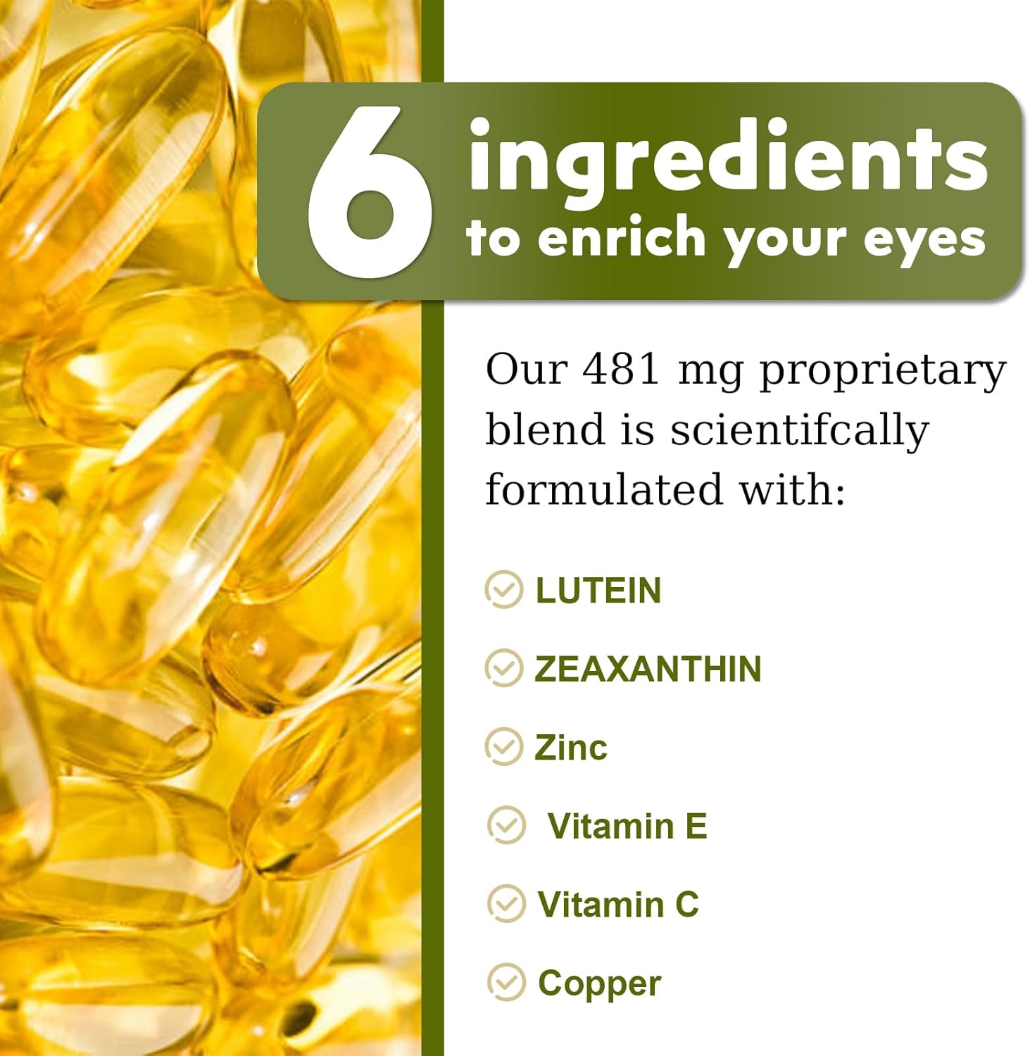 Vision Health Support Supplement with Lutein, Zeaxanthin, Vitamins C & E - Vegan Eye Vitamins for Adults - 90 Capsules