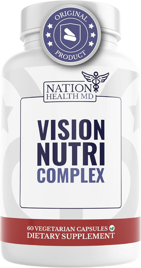 Vision Nutri Complex - Eye Vitamins with Lutein & Bilberry for Men & Women - 60 Capsules - Promotes Eye and Vision Health