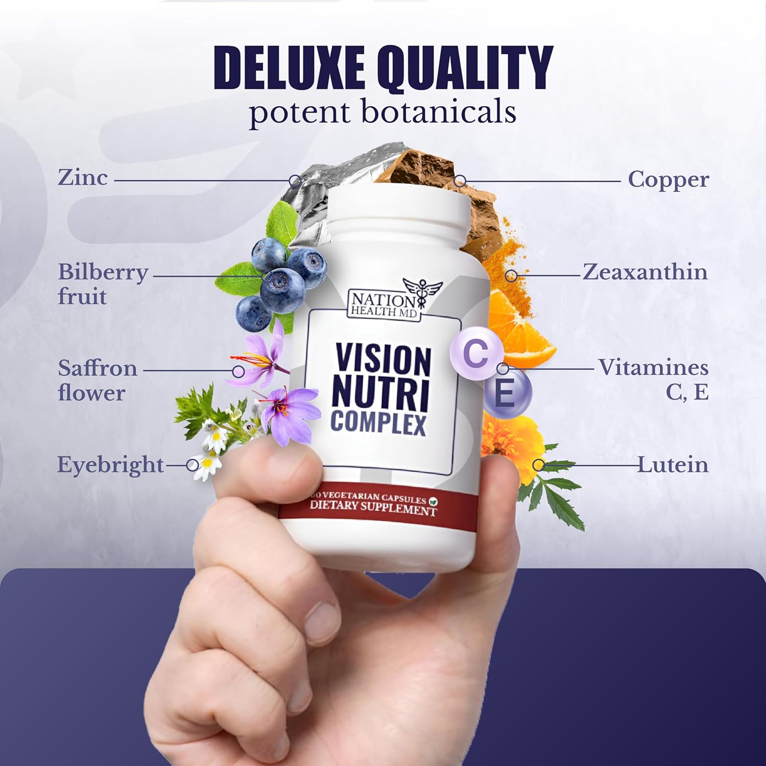 Vision Nutri Complex - Eye Vitamins with Lutein & Bilberry for Men & Women - 60 Capsules - Promotes Eye and Vision Health