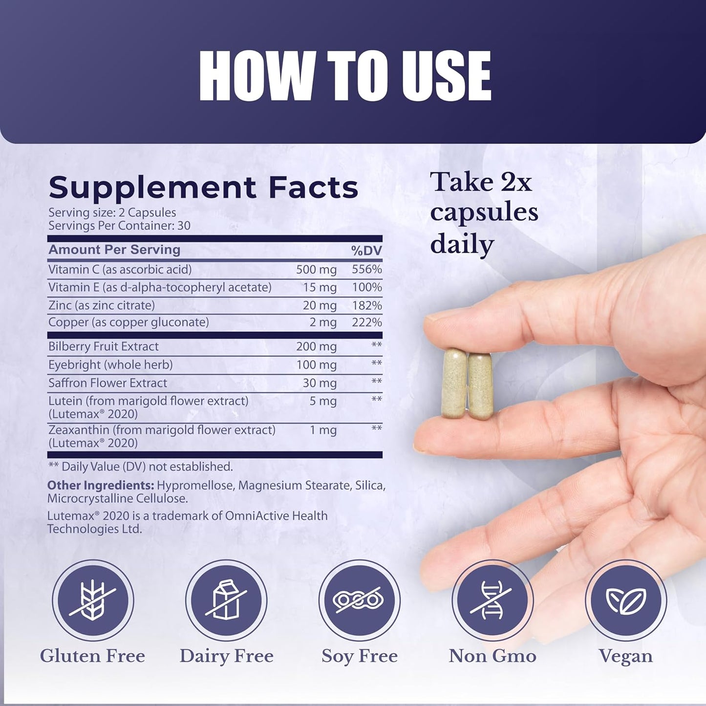 Vision Nutri Complex - Eye Vitamins with Lutein & Bilberry for Men & Women - 60 Capsules - Promotes Eye and Vision Health