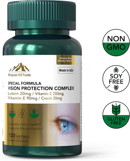 Vision Protection Complex with Lutein, Zeaxanthin, Astaxanthin, Vitamin C & E | Eye Health Support & Strain Reduction | 120 Softgels - 2 Month Supply | Non-GMO, Gluten-Free