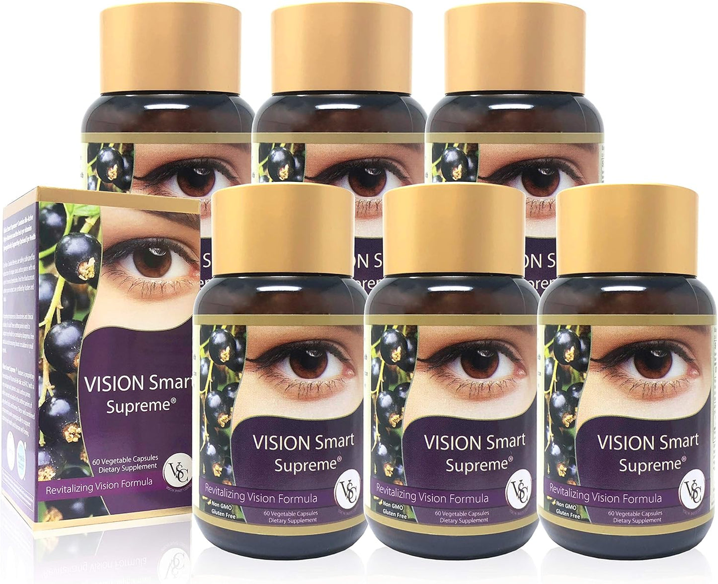Vision Smart Supreme Eye Supplement - Premium Nutraceutical with Pure Anthocyanins, 210mg D3R and C3R, Veggie Capsules, USA-Made (6 Bottles)
