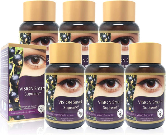 Vision Smart Supreme Eye Supplement - Premium Nutraceutical with Pure Anthocyanins, 210mg D3R and C3R, Veggie Capsules, USA-Made (6 Bottles)