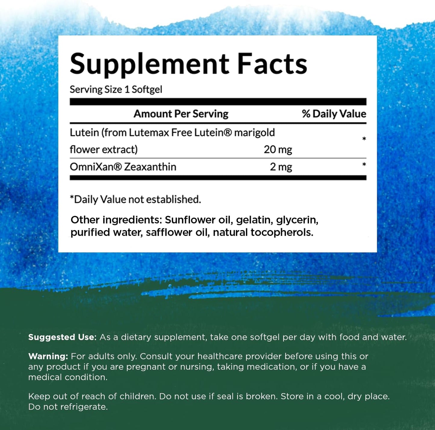 Vision Support Supplement with Lutemax Lutein 20mg and OmniXan Zeaxanthin 2mg - 60 Softgels for Eye Health - Swanson Synergistic Formula