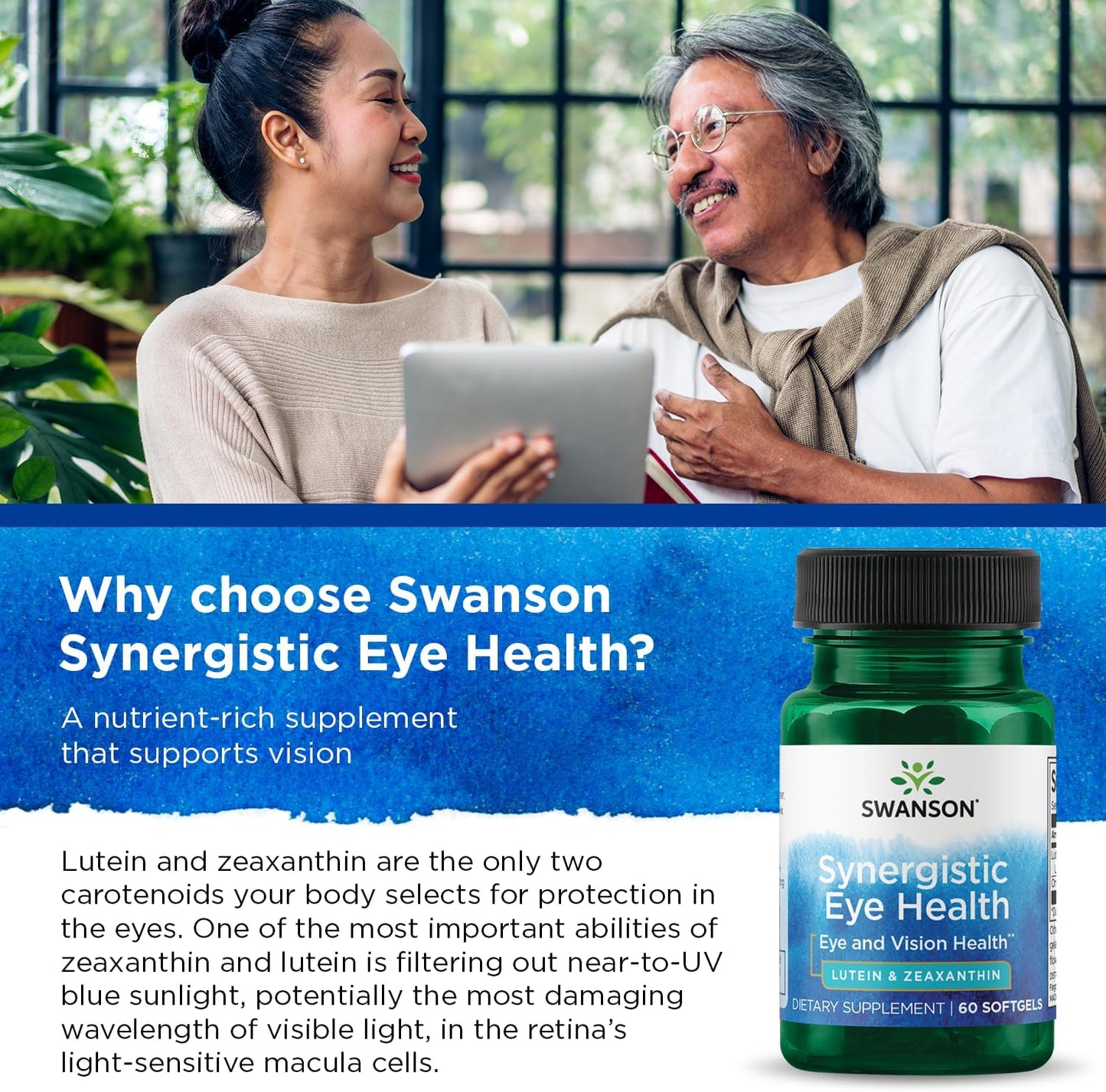 Vision Support Supplement with Lutemax Lutein 20mg and OmniXan Zeaxanthin 2mg - 60 Softgels for Eye Health - Swanson Synergistic Formula