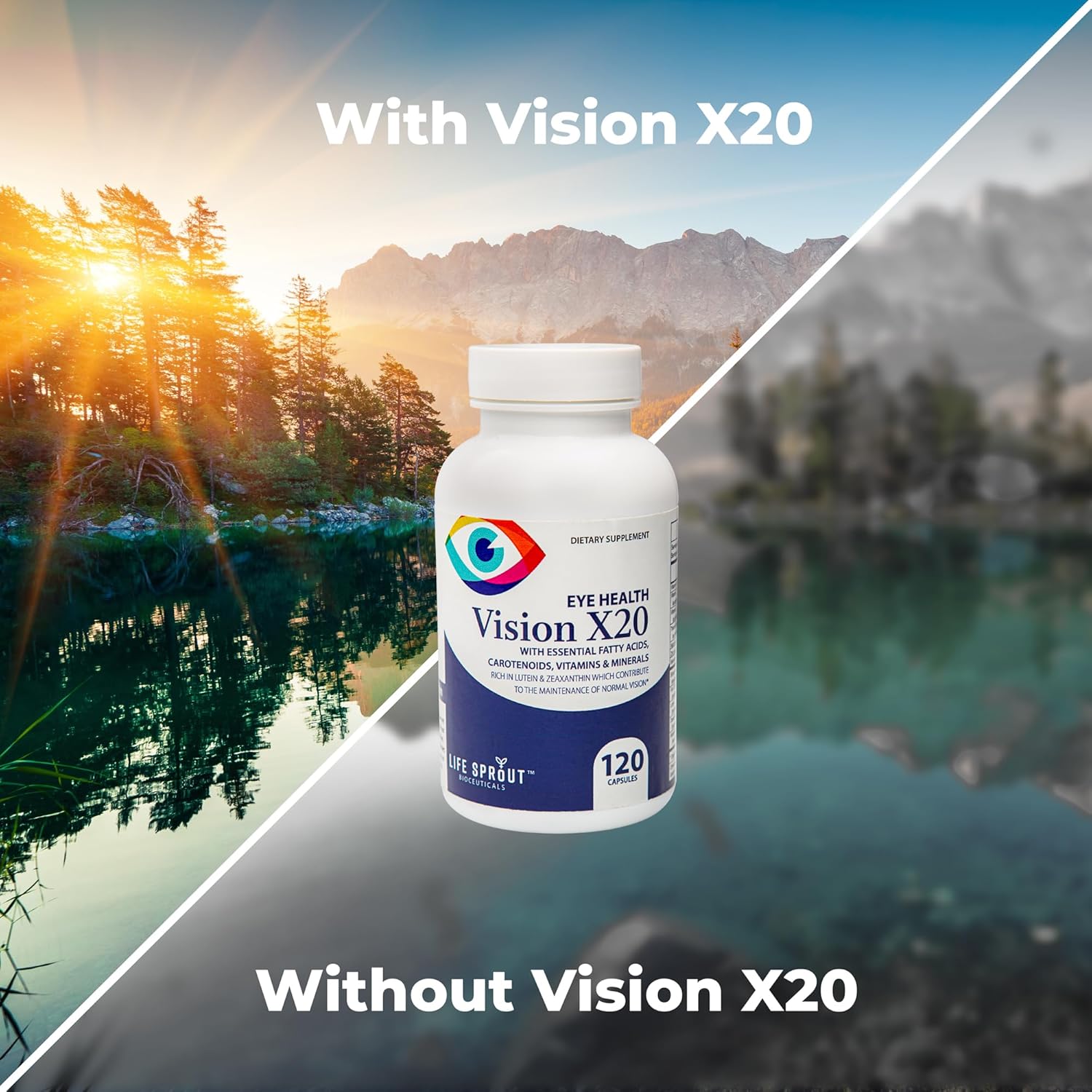 Vision X20 - Eye Health Supplement with Lutein, Beta-Carotene, Bilberry, Niacin & Glutathione by Life Sprout Bioceuticals