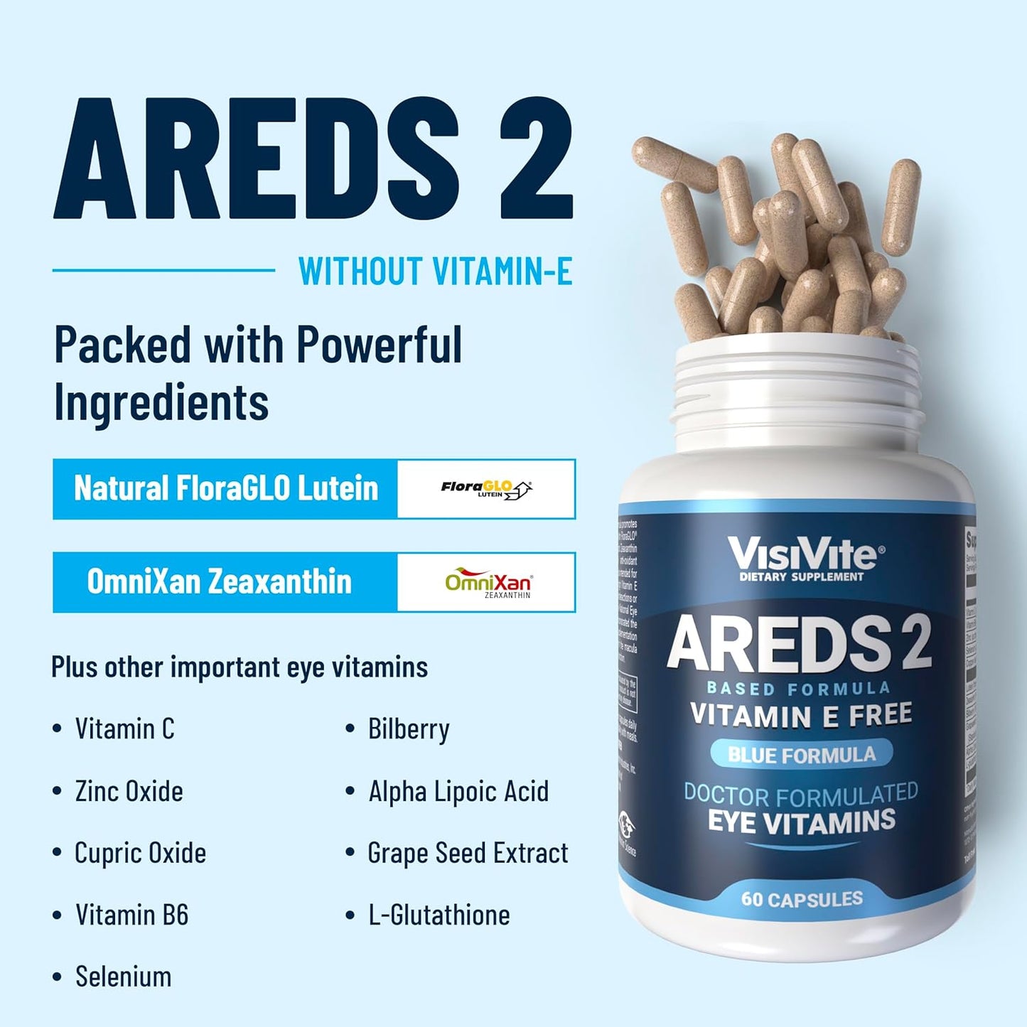 VisiVite AREDS 2 Eye Vitamins for Seniors with Lutein and Zeaxanthin - 60 Capsules
