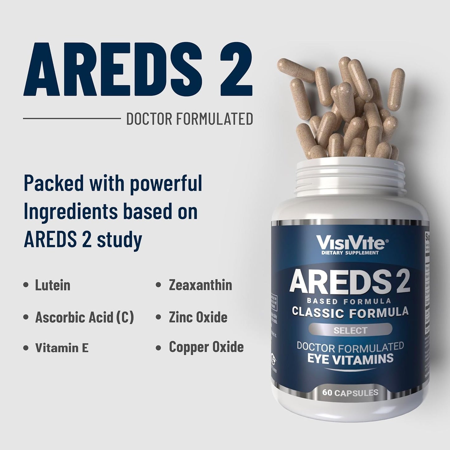 VisiVite AREDS 2 Select Eye Vitamins with Zeaxanthin and Lutein - Premium Macular Health Formula - Eye Supplements for Macular Support - 60 Capsules (Pack of 3)