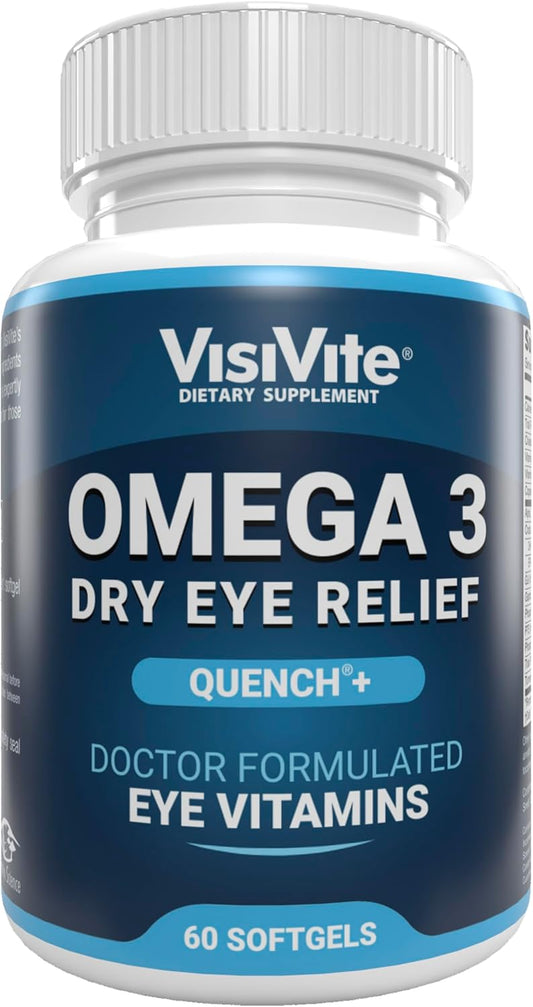 VisiVite Dry Eye Relief Quench+ Eye Vitamins with Omega 3 Fish Oil - 60 Softgels for Dry Eyes - EPA and DHA Supplement