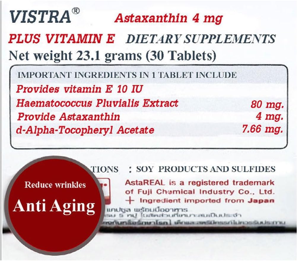 Vistra Astaxanthin 4 mg Capsules - 30 Count for Success and Honesty