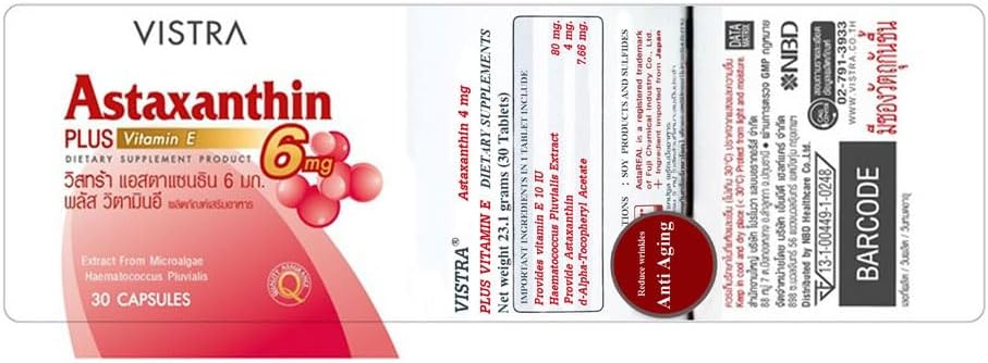 Vistra Astaxanthin 4 mg Capsules - 30 Count for Success and Honesty