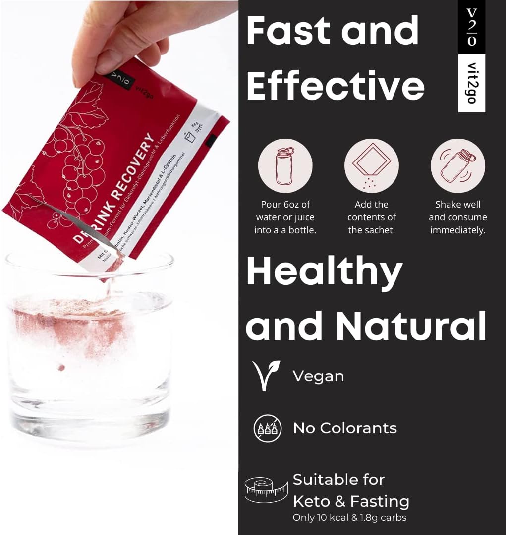Vit2Go Electrolyte Powder Drink with Vitamins for Hydration & Liver Detox - Blackcurrant Flavor (30 Sachets)