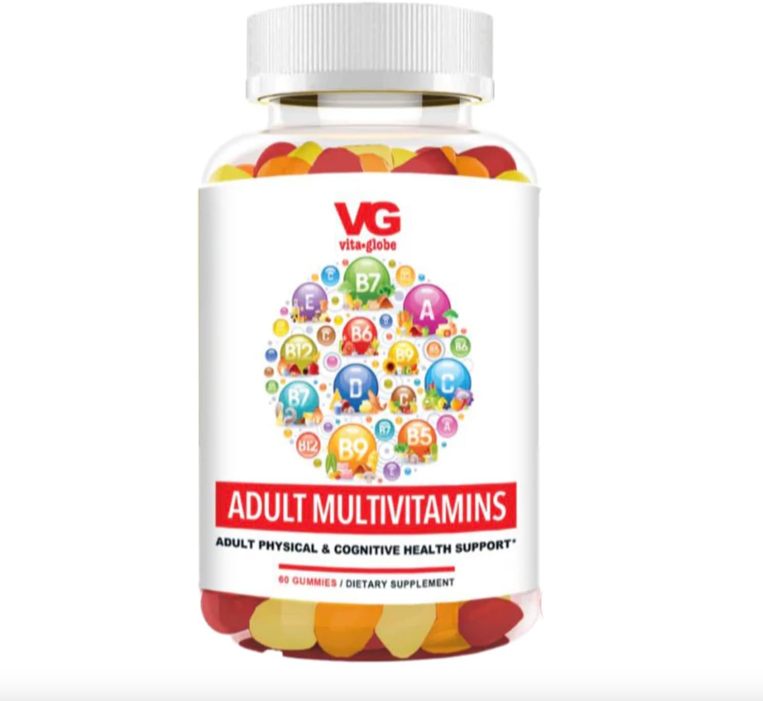 VITA GLOBE Adult Multivitamin Gummy with Essential Vitamins - 60 Count Pack - Vitamin C, D, E, B6, B12, Biotin, Pantothenic Acid, Folate - Daily Supplement for Wellness and Immune Support