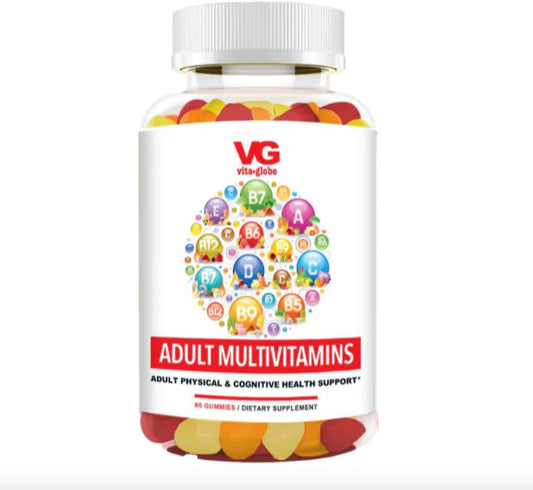 VITA GLOBE Adult Multivitamin Gummy with Essential Vitamins - 60 Count Pack - Vitamin C, D, E, B6, B12, Biotin, Pantothenic Acid, Folate - Daily Supplement for Wellness and Immune Support