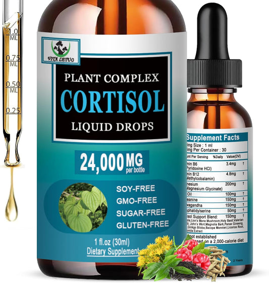 Vita Letuo Liquid Cortisol Supplement for Women - 19-in-1 Hormone Balanced Drops with Ashwagandha, Magnesium, L-theanine, Phosphatidylserine - Promotes Sleep and Focus, Non-GMO