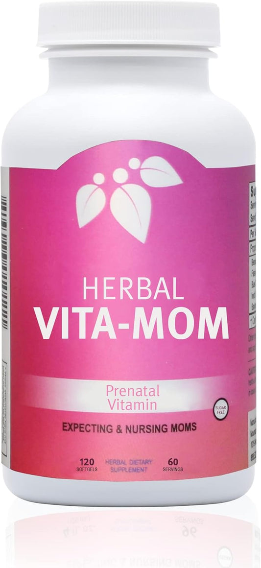 Vita-MOM Herbal Prenatal Vitamins - Folic Acid, Iron & Herb Blend in Soft Gel Caps - 2-Month Supply (120 ct.)