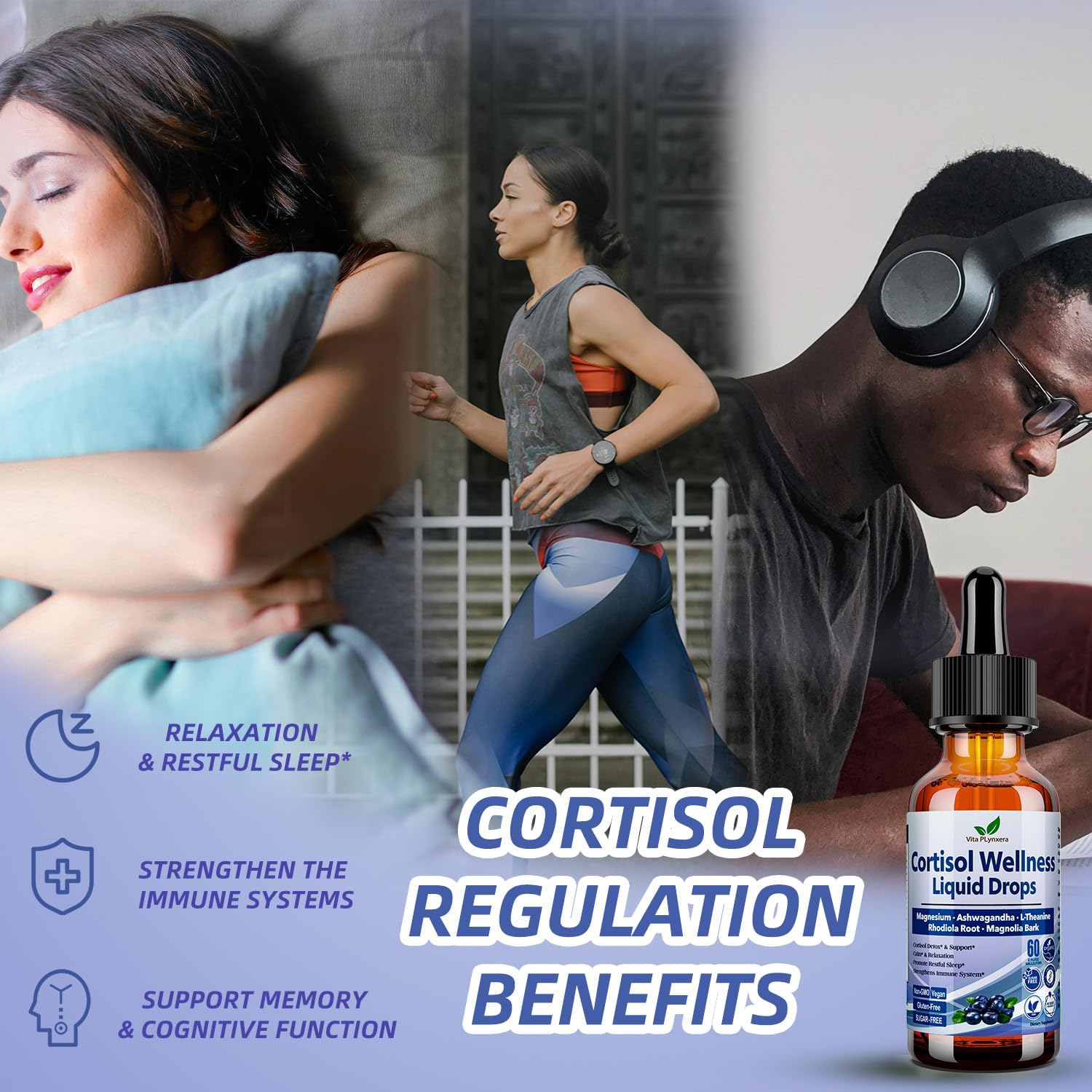 Vita PLynxera 2 Pack Cortisol Supplements with Magnesium Ashwagandha, L-Theanine & Phosphatidylserine - Hormone Balanced for Men & Women, Mood, Focus & Sleep Support