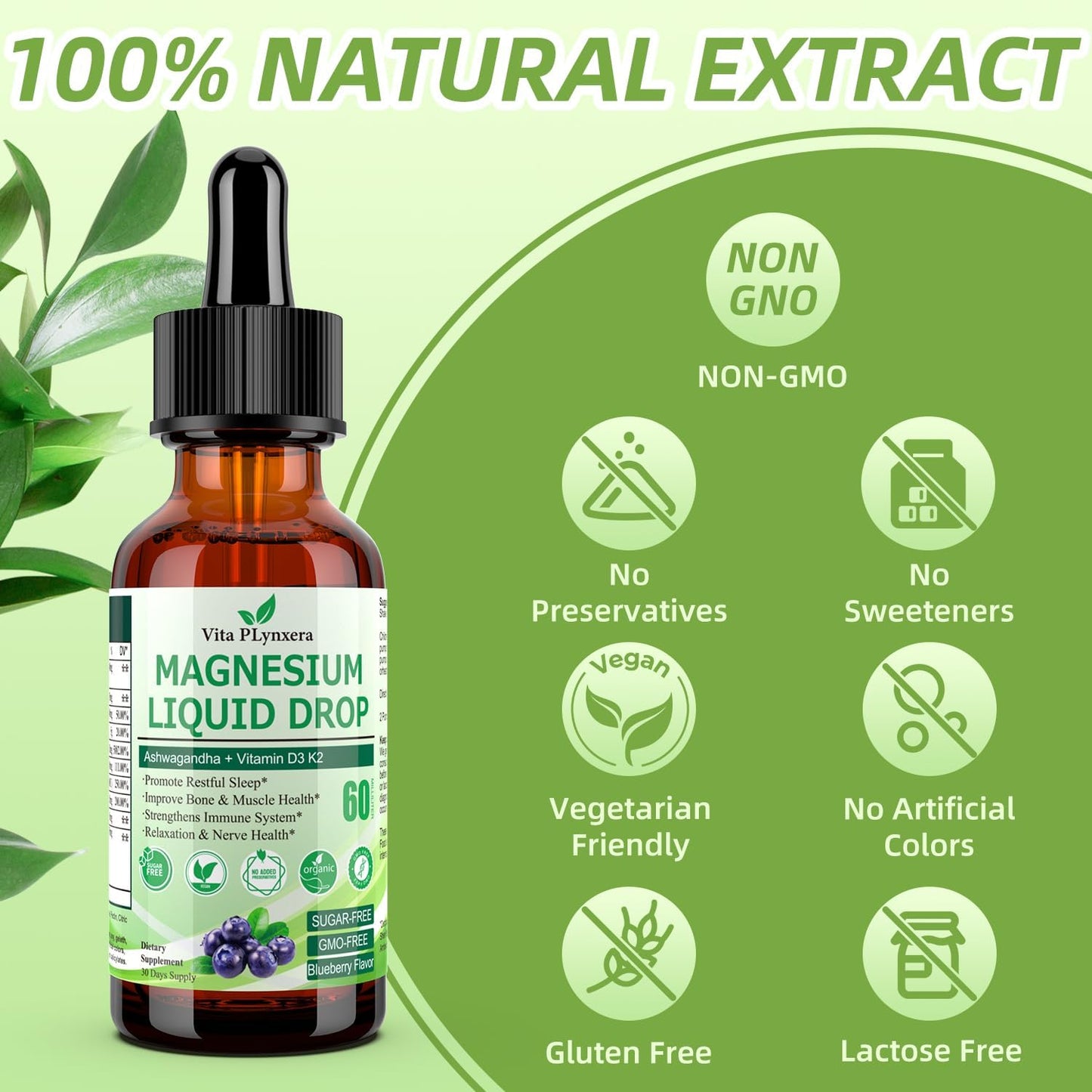 Vita PLynxera Cortisol Detox Magnesium Supplement with Ashwagandha, L-Theanine, Lemon Balm, Valerian Root Extract and Vitamin D3 - Mix with Drinks for Calm and Adaptogenic Benefits