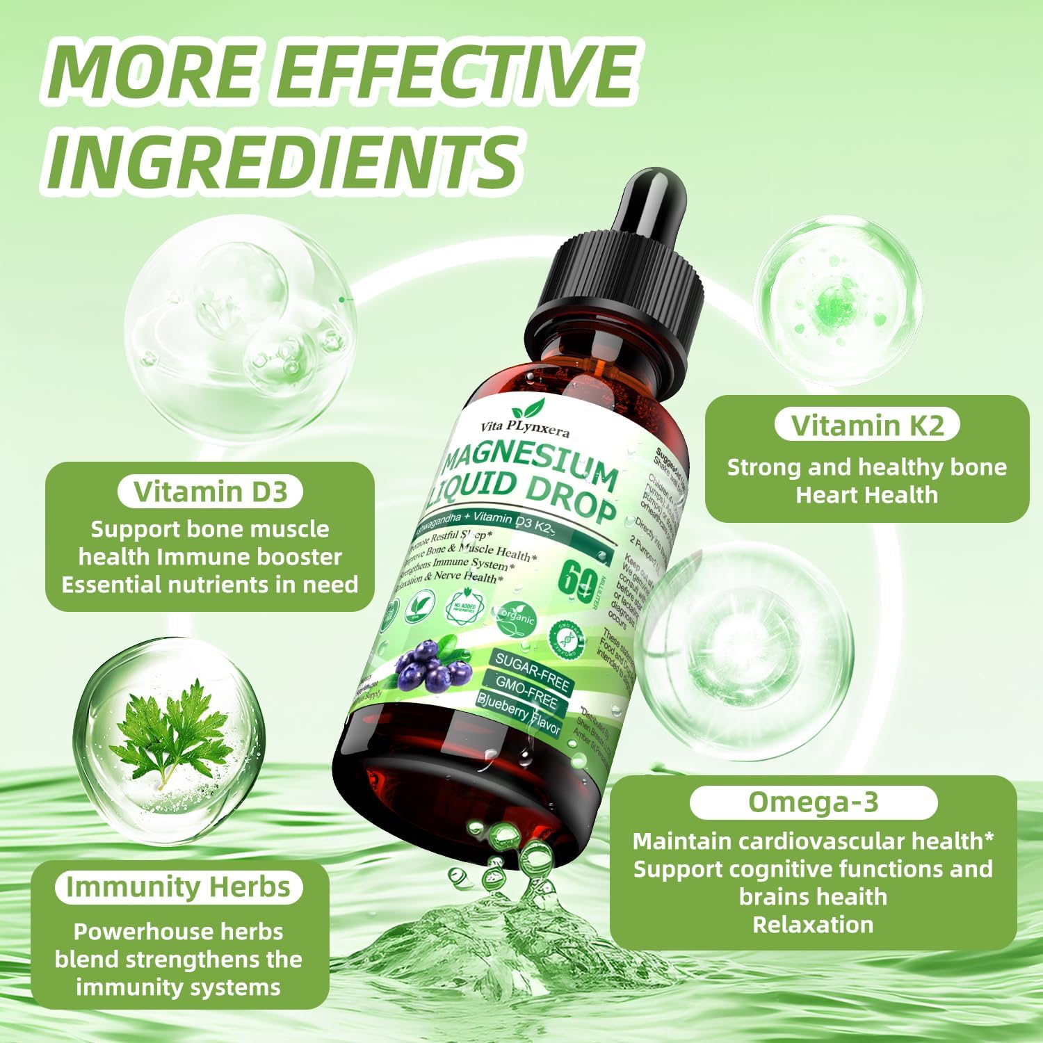 Vita PLynxera Cortisol Detox Magnesium Supplement with Ashwagandha, L-Theanine, Lemon Balm, Valerian Root Extract and Vitamin D3 - Mix with Drinks for Calm and Adaptogenic Benefits