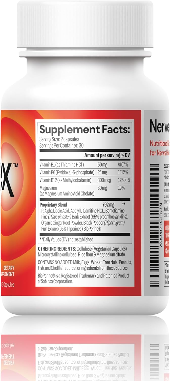 Vita Sciences Nervex Pills - Neuropathy Relief Supplement with Strong R-ALA, Acetyl L-Carnitine, Essential Vitamins - Nerve Health Support - 60 Capsules