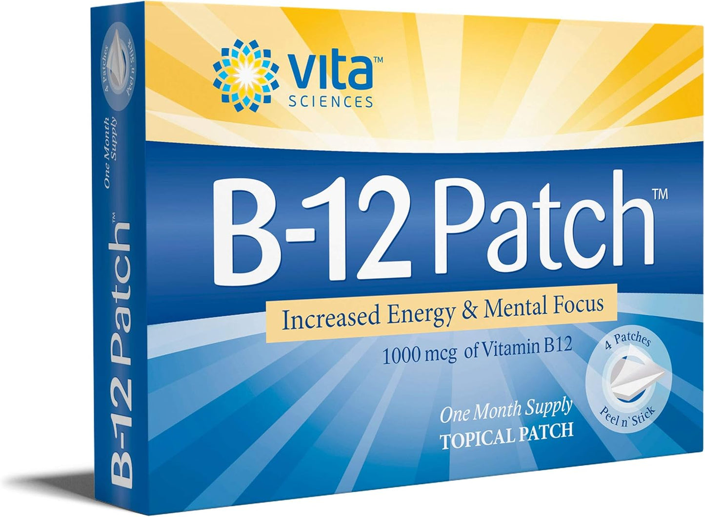 Vita Sciences Vitamin B12 Patch - Extra Strength Formula for Energy, Focus, Memory & Metabolism - 1 Month Supply for Men and Women