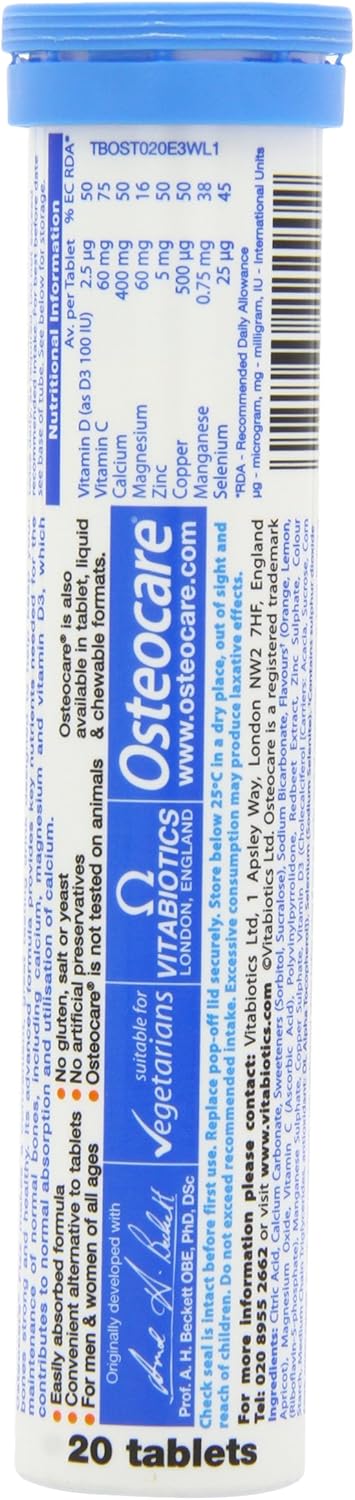 Vitabiotics Osteocare Fizz: Effervescent Bone Health & Immunity Supplement - Calcium, Magnesium, Zinc - 20 Tablets