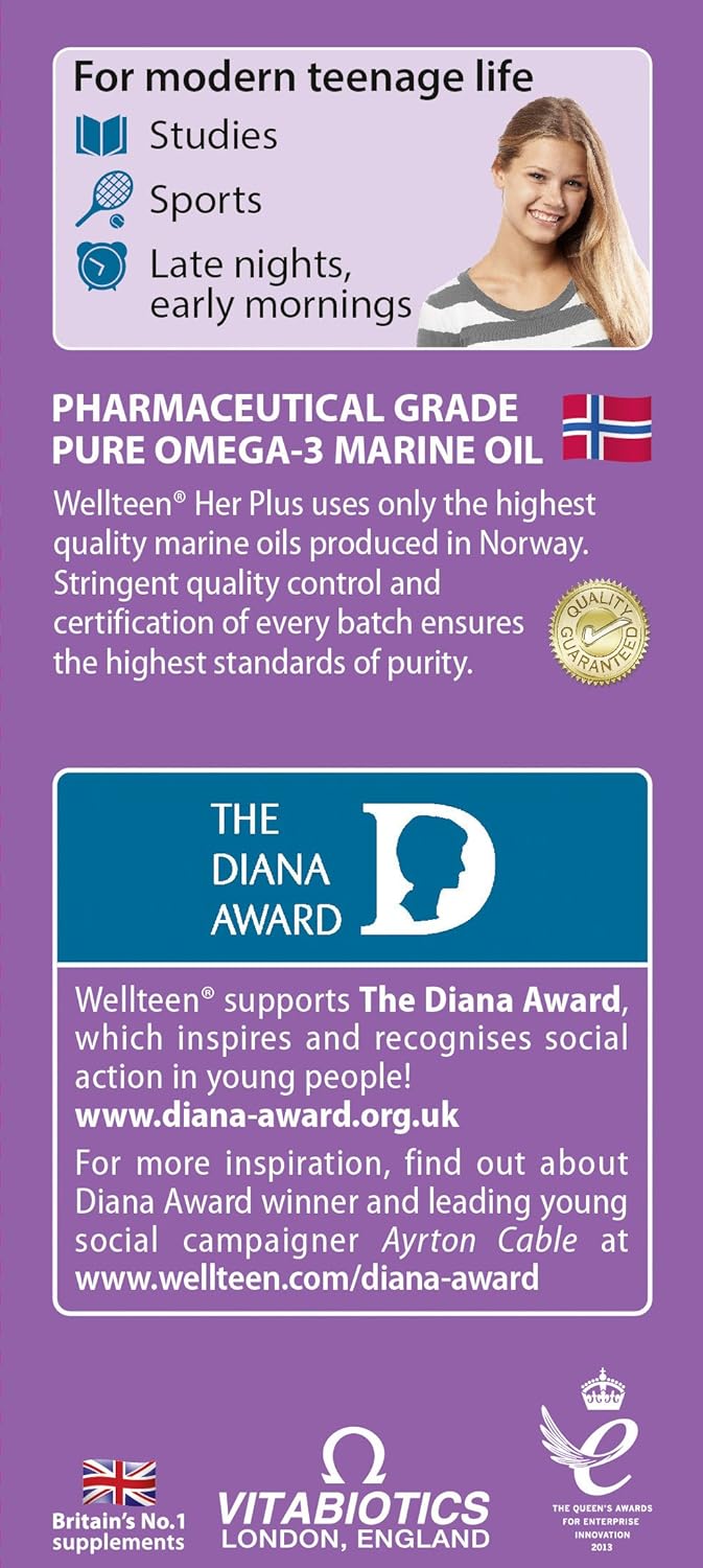 Vitabiotics Wellteen Her Plus Omega-3 - Nutritional Support for Teenagers and Young Women - 56 Tablets and Capsules
