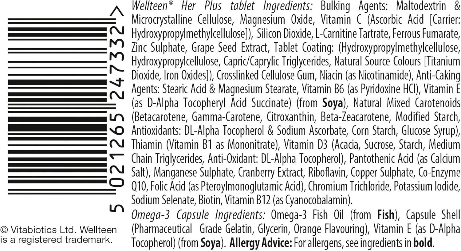Vitabiotics Wellteen Her Plus Omega-3 - Nutritional Support for Teenagers and Young Women - 56 Tablets and Capsules
