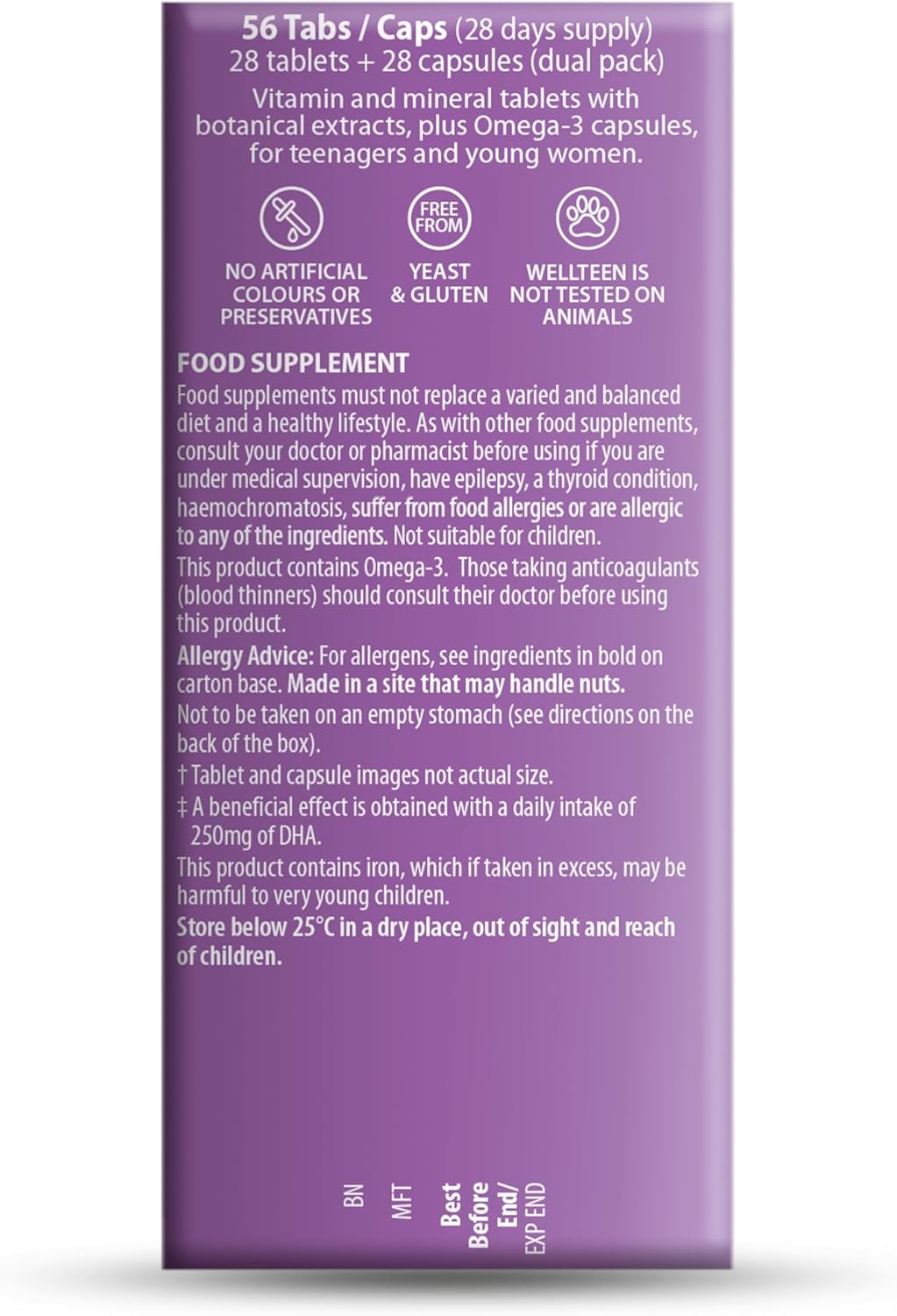 Vitabiotics Wellteen Her Plus Omega-3 - Nutritional Support for Teenagers and Young Women - 56 Tablets and Capsules
