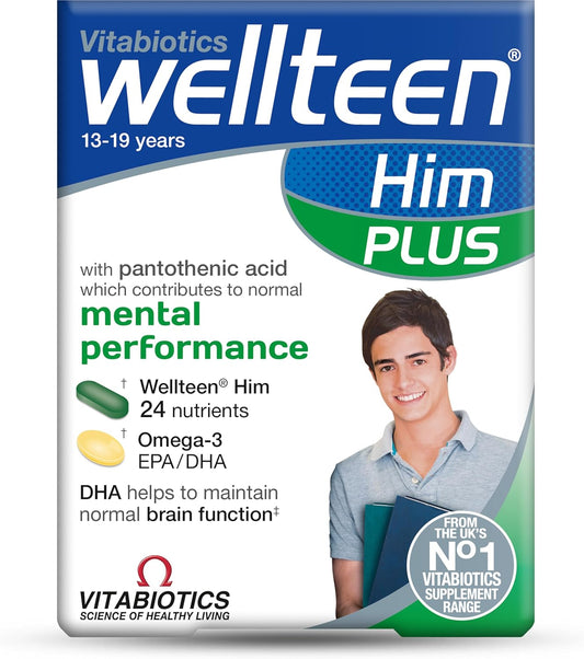 Vitabiotics Wellteen Him Plus Omega-3 - Complete Nutritional Support for Teenage Boys and Young Men 13-19 - 56 Tablets & Capsules