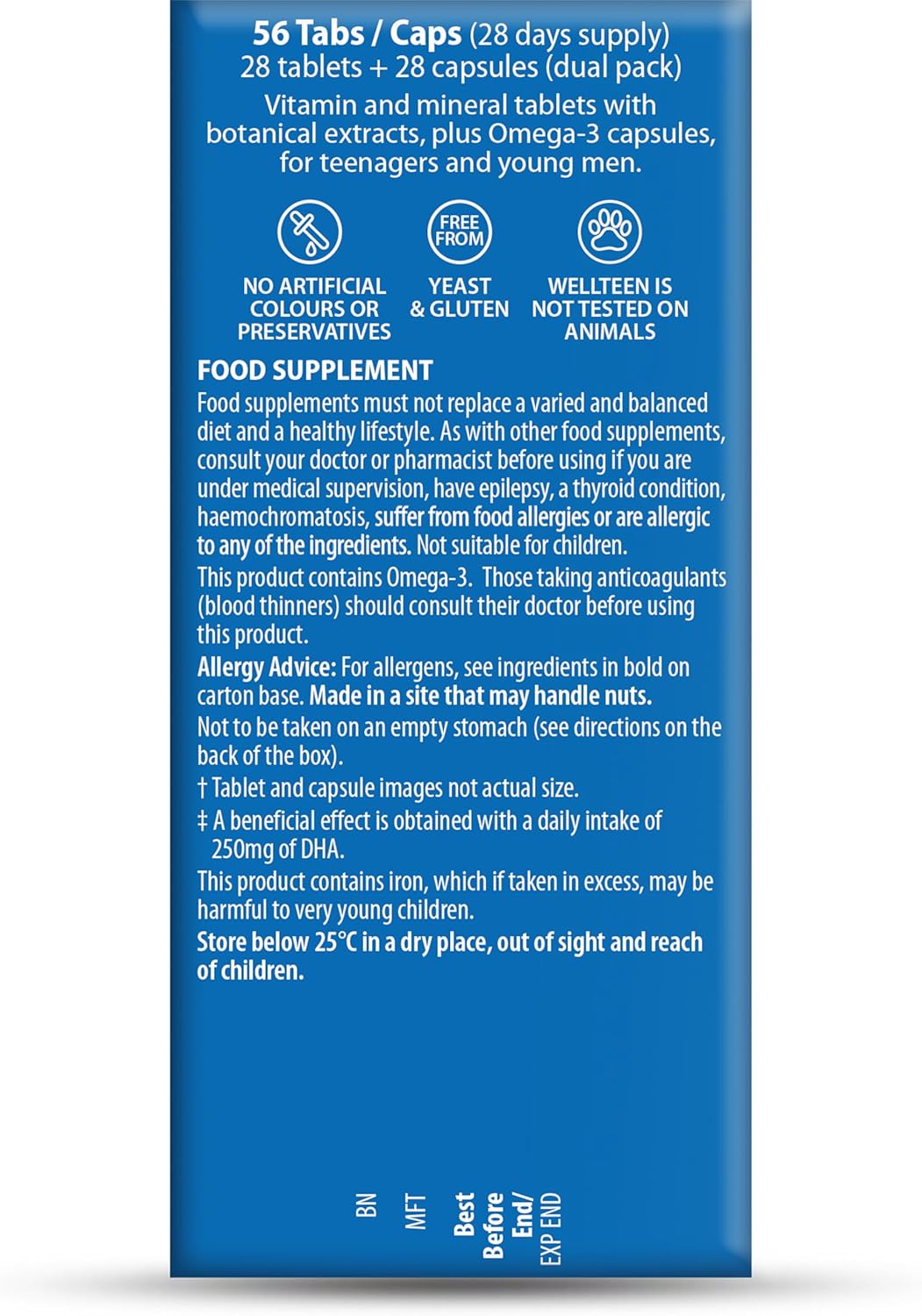 Vitabiotics Wellteen Him Plus Omega-3 - Complete Nutritional Support for Teenage Boys and Young Men 13-19 - 56 Tablets & Capsules