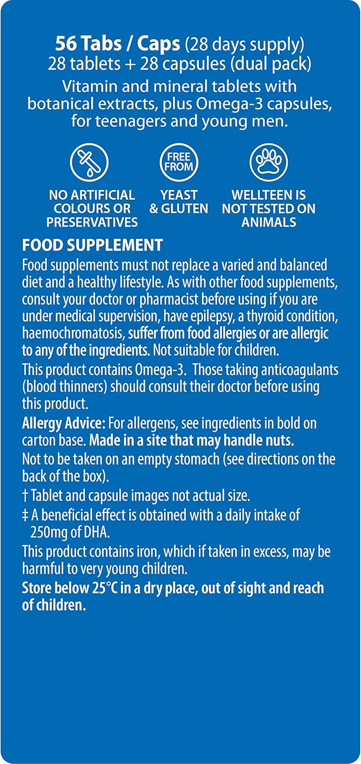 Vitabiotics Wellteen Him Plus Omega-3 - Complete Nutritional Support for Teenage Boys and Young Men 13-19 - 56 Tablets & Capsules