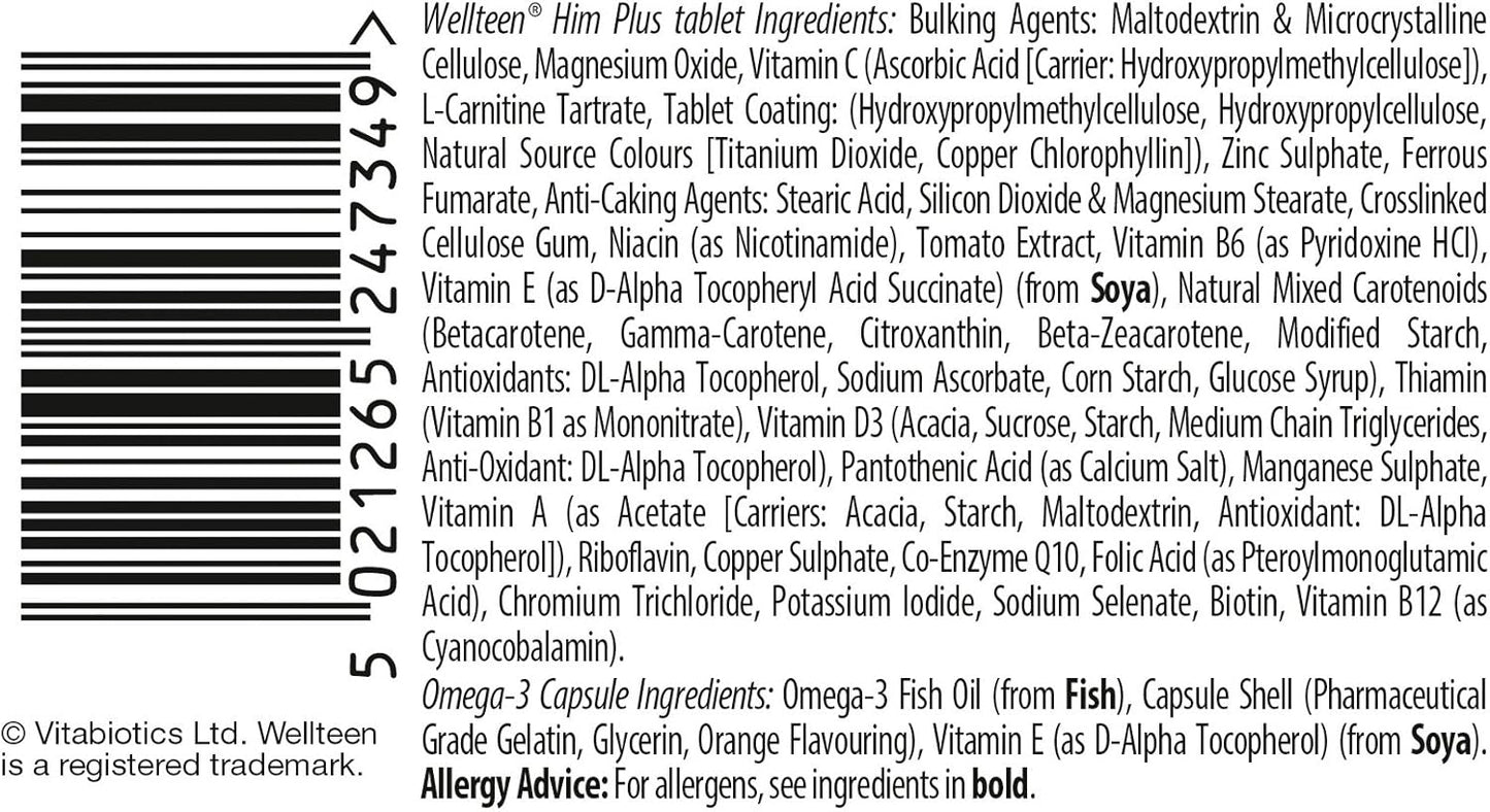 Vitabiotics Wellteen Him Plus Omega-3 - Complete Nutritional Support for Teenage Boys and Young Men 13-19 - 56 Tablets & Capsules