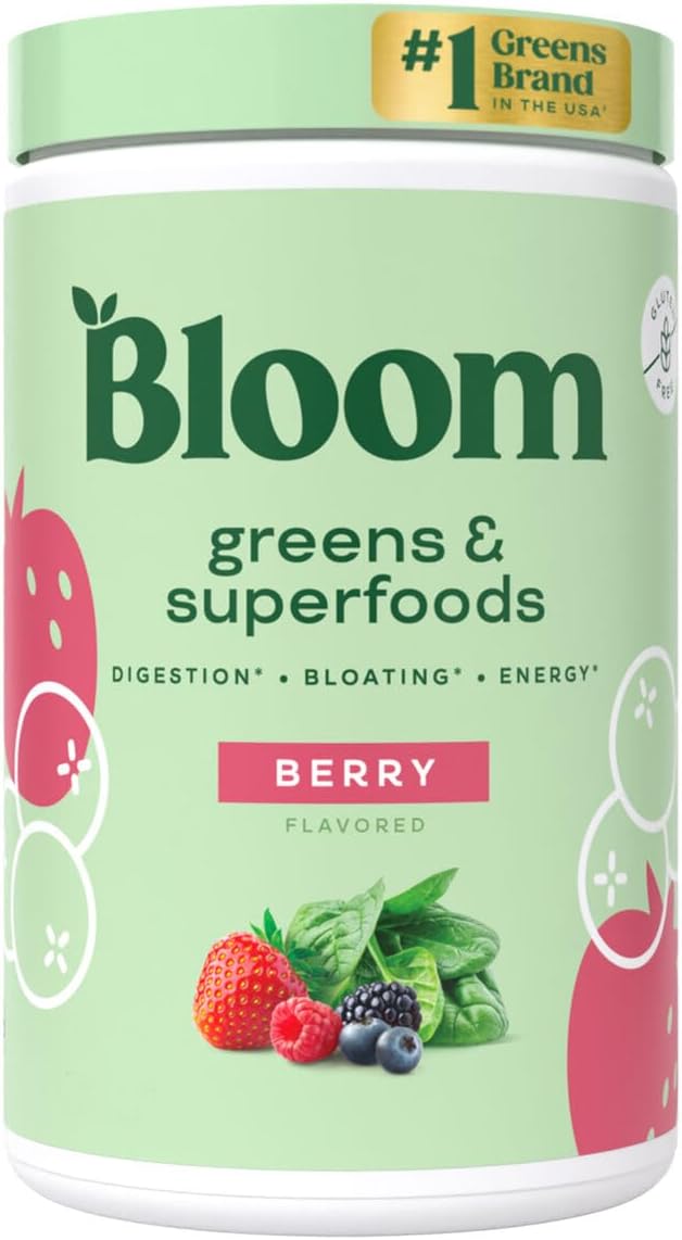 VitaBoost Bloom Greens Powder with Probiotics and Digestive Enzymes - Berry Flavor, 25 Servings for Women's Gut Health & Bloating Relief